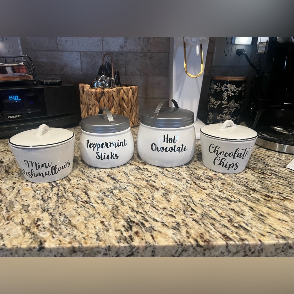 Set of 4 hot cocoa and extras hot cocoa bar containers